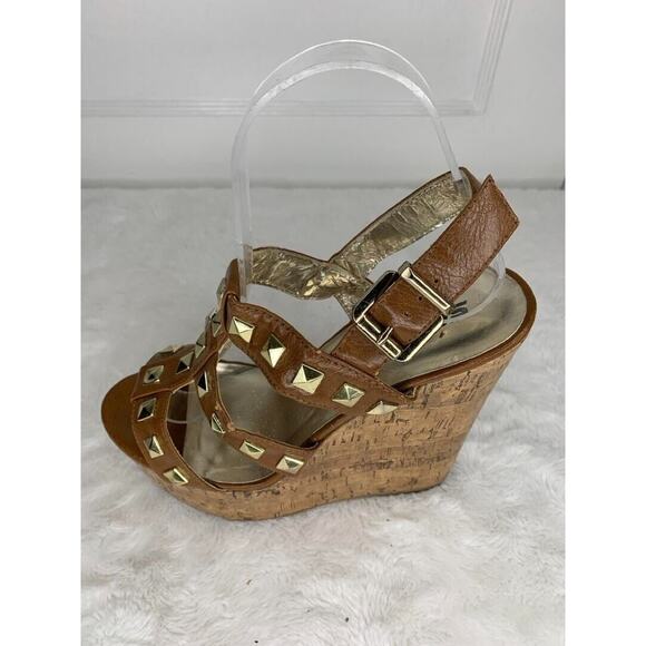 Soda Womens Studded Brown Cork Wedge Sandals Size 7.5 - Picture 5 of 8